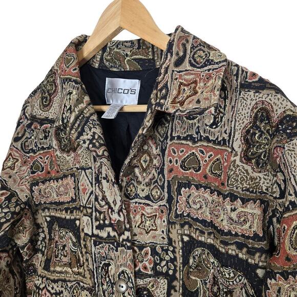 VINTAGE Chicos Womens Jacket Large Beaded Tapestry Embroidered Artsy India Motif - Picture 7 of 12